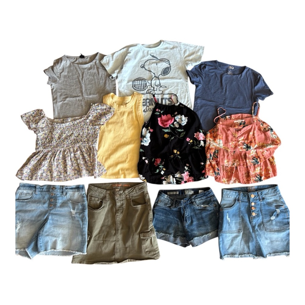 Assorted Girl Summer Tops, Shorts & Skirt Bundle - Size Large (10-12)